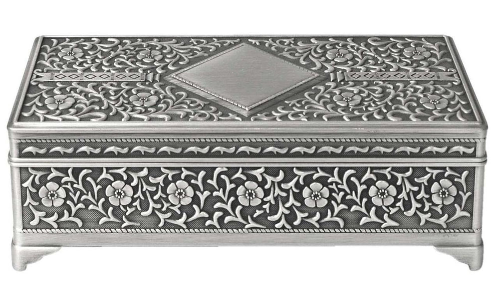 Russell Collection Giftware - Diamante Jewellery Box Pewter Finish Medium