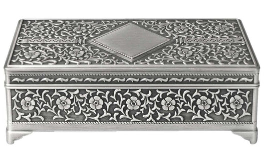 Russell Collection Giftware - Diamante Jewellery Box Pewter Finish Medium