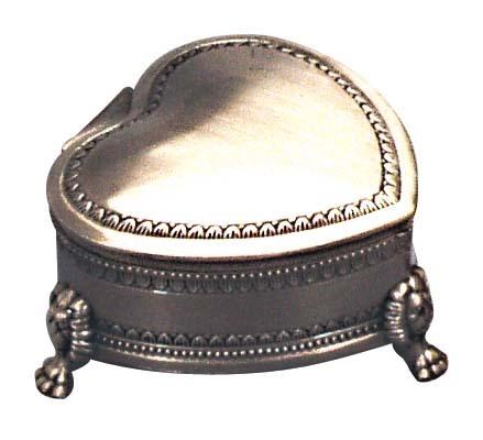 Russell Collection Giftware - Heart-Shaped Footed Jewellery Box Pewter Finish Small