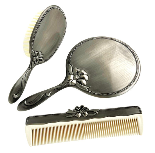 Russell Collection Giftware - Brush, Comb And Mirror Set Pewter Finish