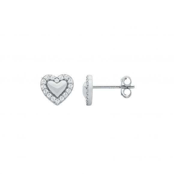 8mm heart earrings set with cubic zirconias. Sterling silver.