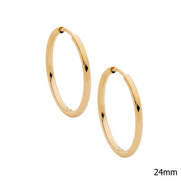 24mm stainless steel hoop earrings with IP gold plating.