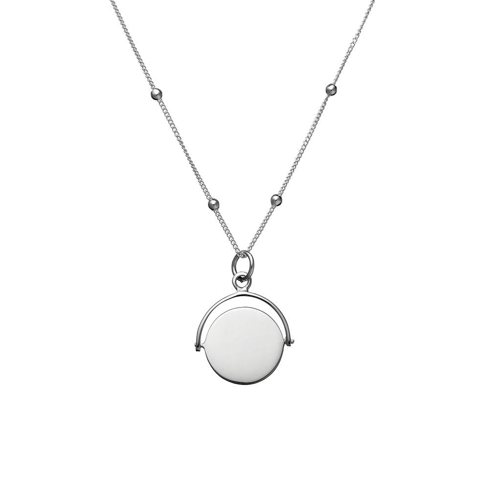 SILVER BALL CHAIN NECKLACE WITH SPINNING DISC