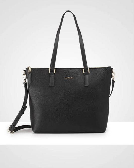 INGA LARGE ZIP TOP TOTE BAG WITH LAPTOP POCKET BLACK
