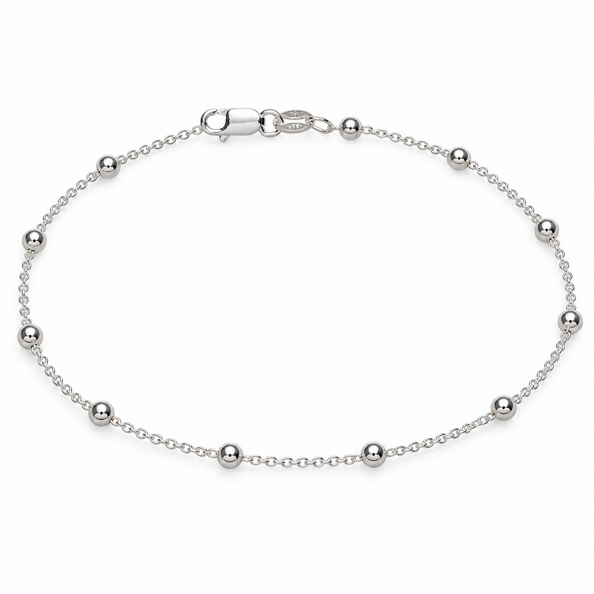 STERLING SILVER FINE CHAIN ANKLET 3MM BALLS