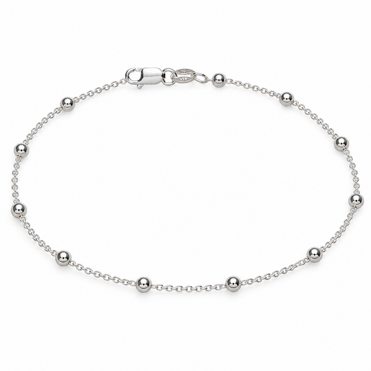 STERLING SILVER FINE CHAIN ANKLET 3MM BALLS