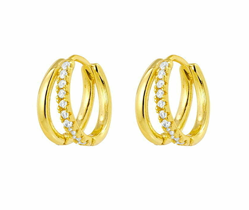 SILVER GOLD PLATED DOUBLE HOOP HUGGIE