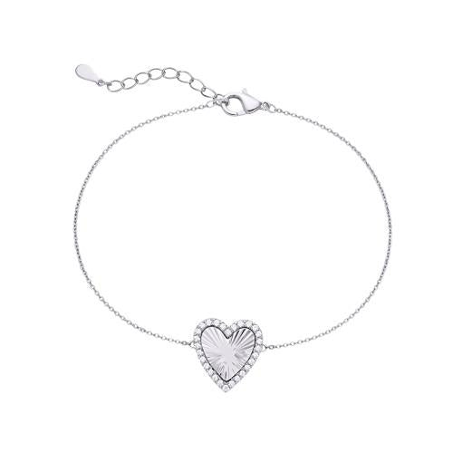 SS CZ FRAME HEART BRACELET
