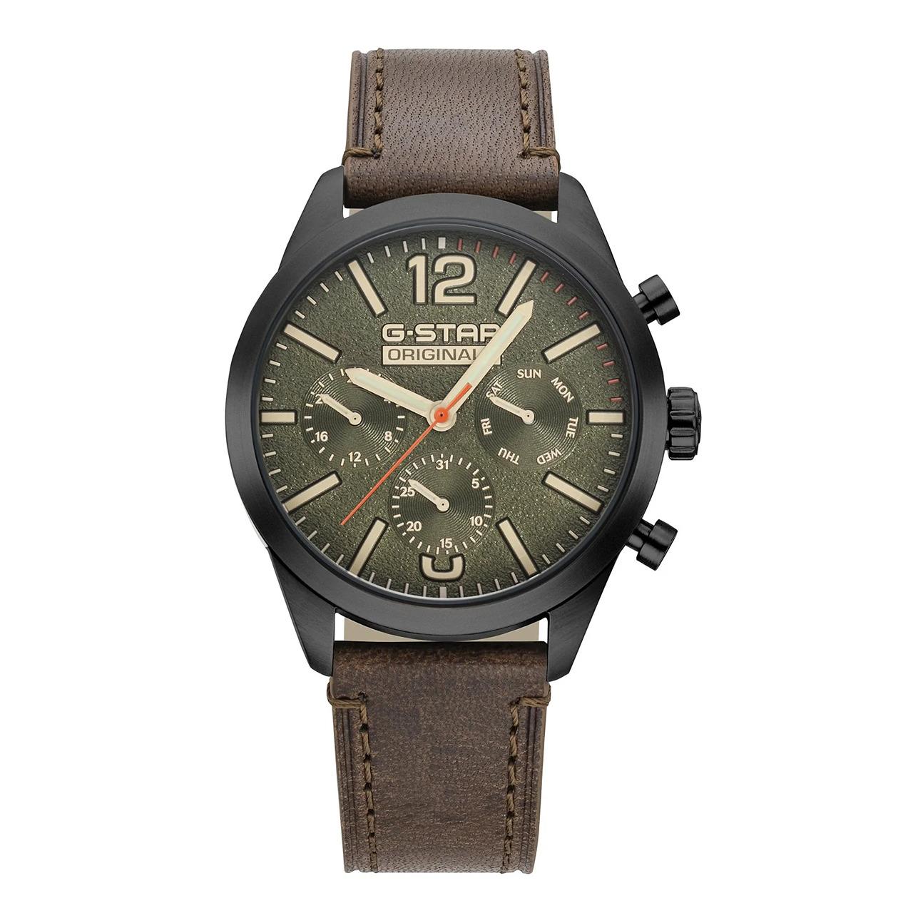 G-STAR ORIGINALS BROWN LEATHER GREEN FACE