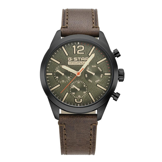 G-STAR ORIGINALS BROWN LEATHER GREEN FACE