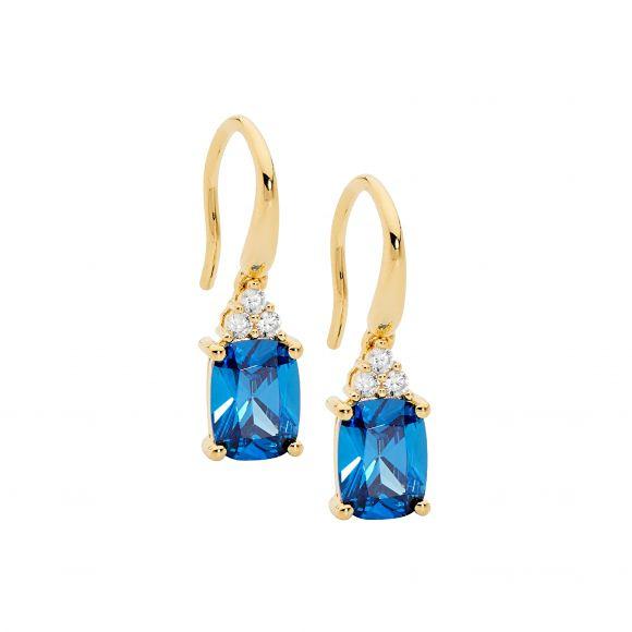 SS GP BLUE & WHITE CZ DROP EARRINGS