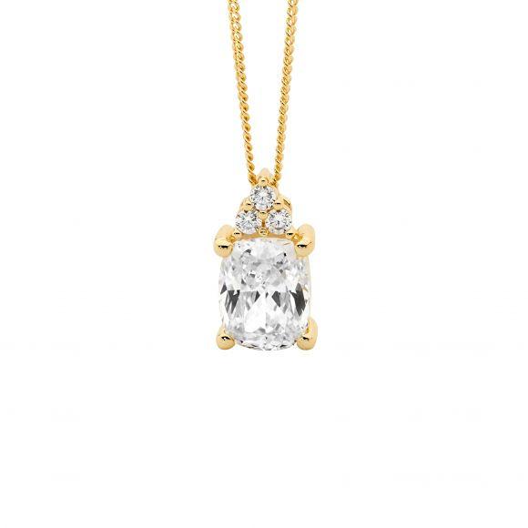SS GP CUSHION CUT CZ NECKLACE