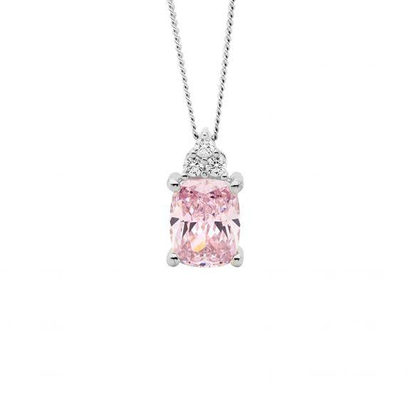 SS CUSHION CUT PINK CZ NECKLACE