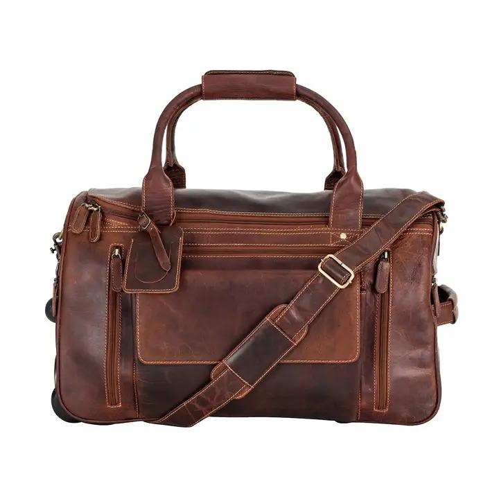 LEATHER WHEELED DUFFEL BAG