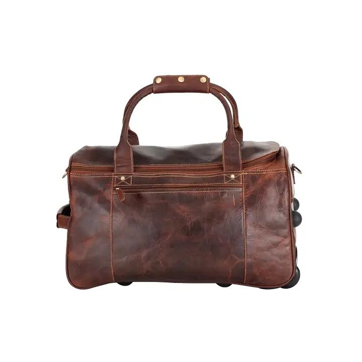 LEATHER WHEELED DUFFEL BAG