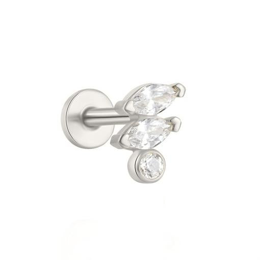 SS FLAT BACK TRIPLE CZ HELIX EARRING