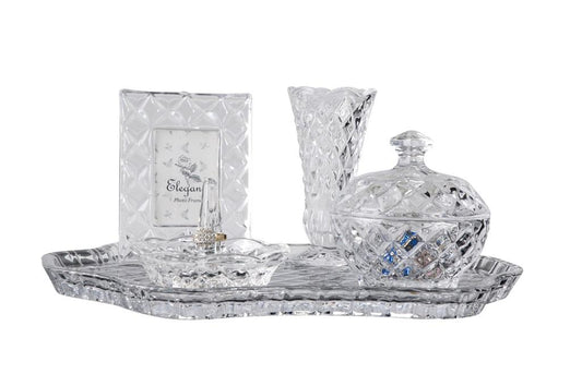 GLASS 5 PCE DRESSING TABLE SET