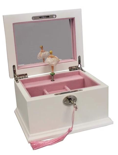 WHITE WOODEN BALLERINA JEWEL BOX
