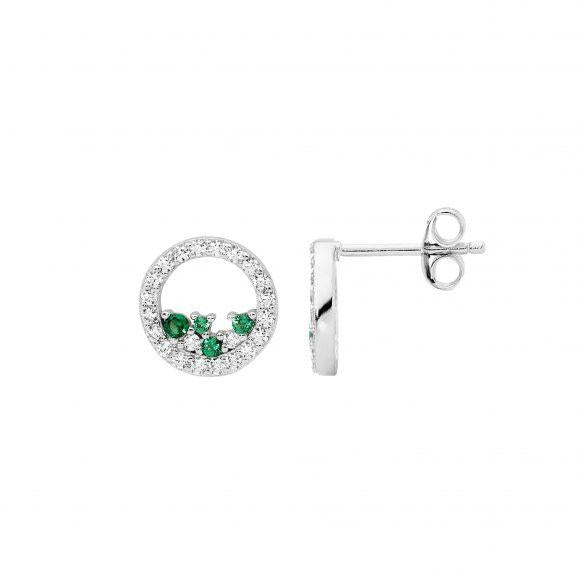 SS GREEN & WHITE CZ CIRCLE EARRINGS