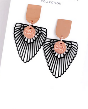 BLK LACE WING DROP EARRINGS - SILVER