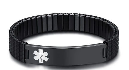 S STEEL BLK MEDICAL ALERT BRACELET