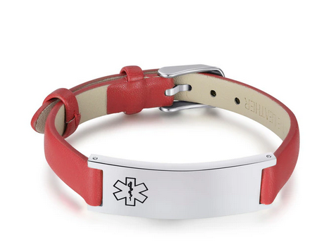 RED LEATHER MEDI ALERT BRACELET