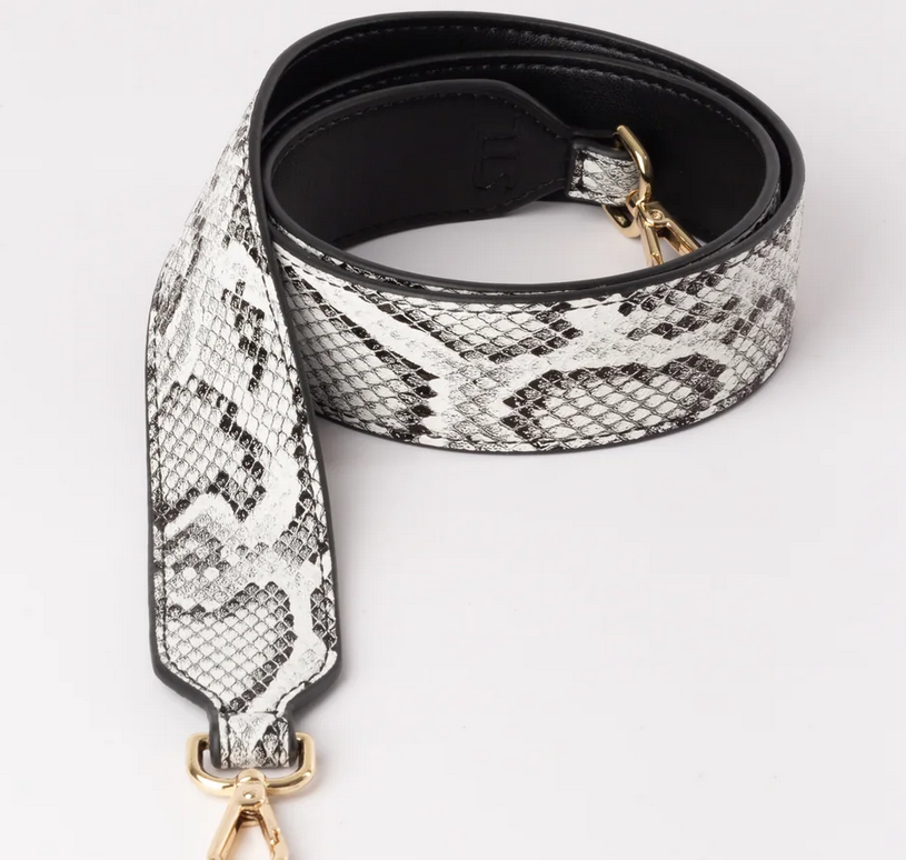 WHITE SNAKE SKIN / BLK HANDBAG STRAP