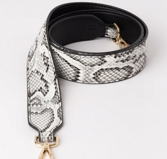 WHITE SNAKE SKIN / BLK HANDBAG STRAP