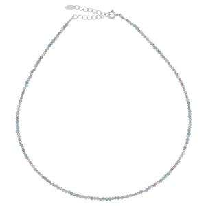 SS AMAZONITE, RHODONITE & RAINBOW MOONSTONE NECKLACE
