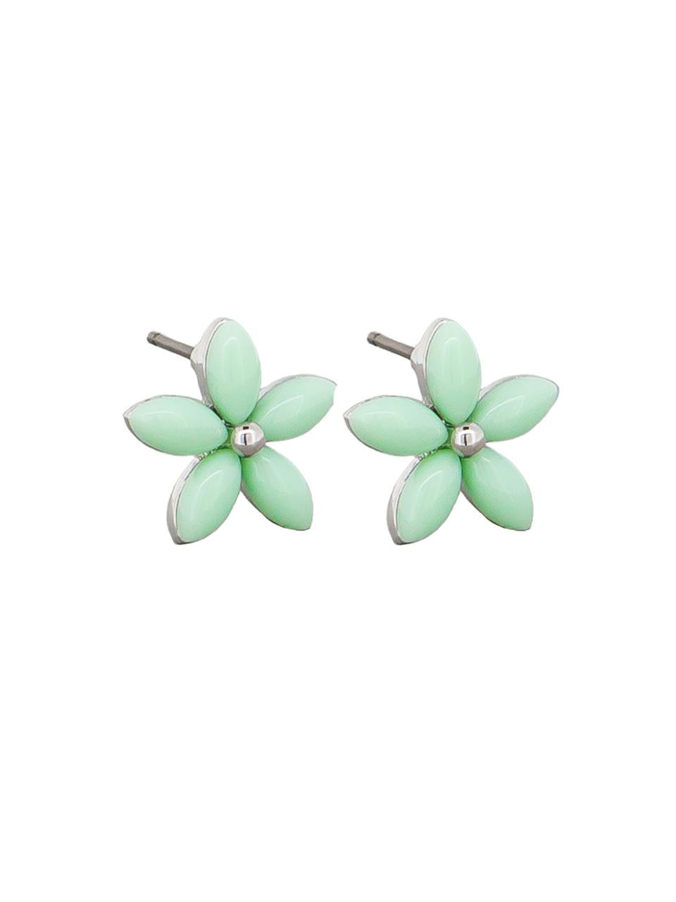 SILVER GREEN FLOWER STUDS