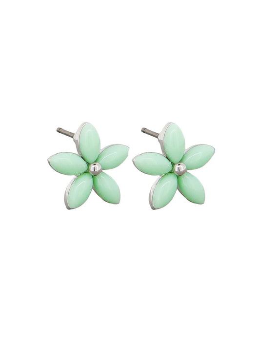 SILVER GREEN FLOWER STUDS