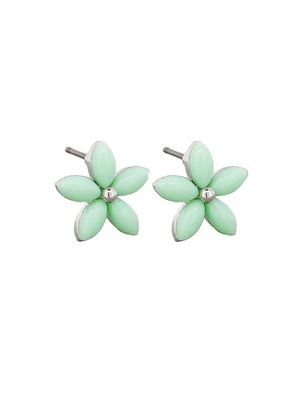 SILVER GREEN FLOWER STUDS