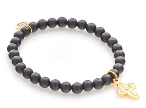 BLACK ONYX BEAD BRACELET GOLD