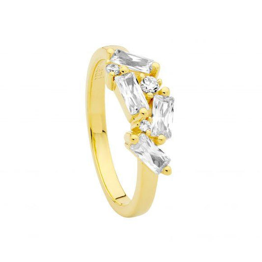 SS/GP BAGUETTE & ROUND CZ RING