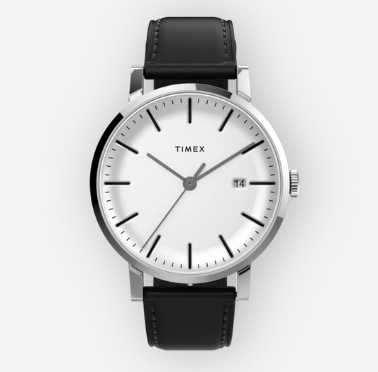 TIMEX WHT FACE BLK LEATHER