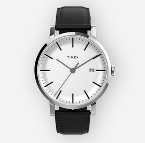 TIMEX WHT FACE BLK LEATHER